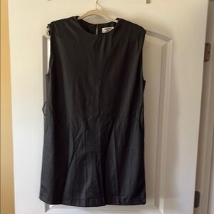 Elegant Black Faux Leather Sleeveless Mini Dress